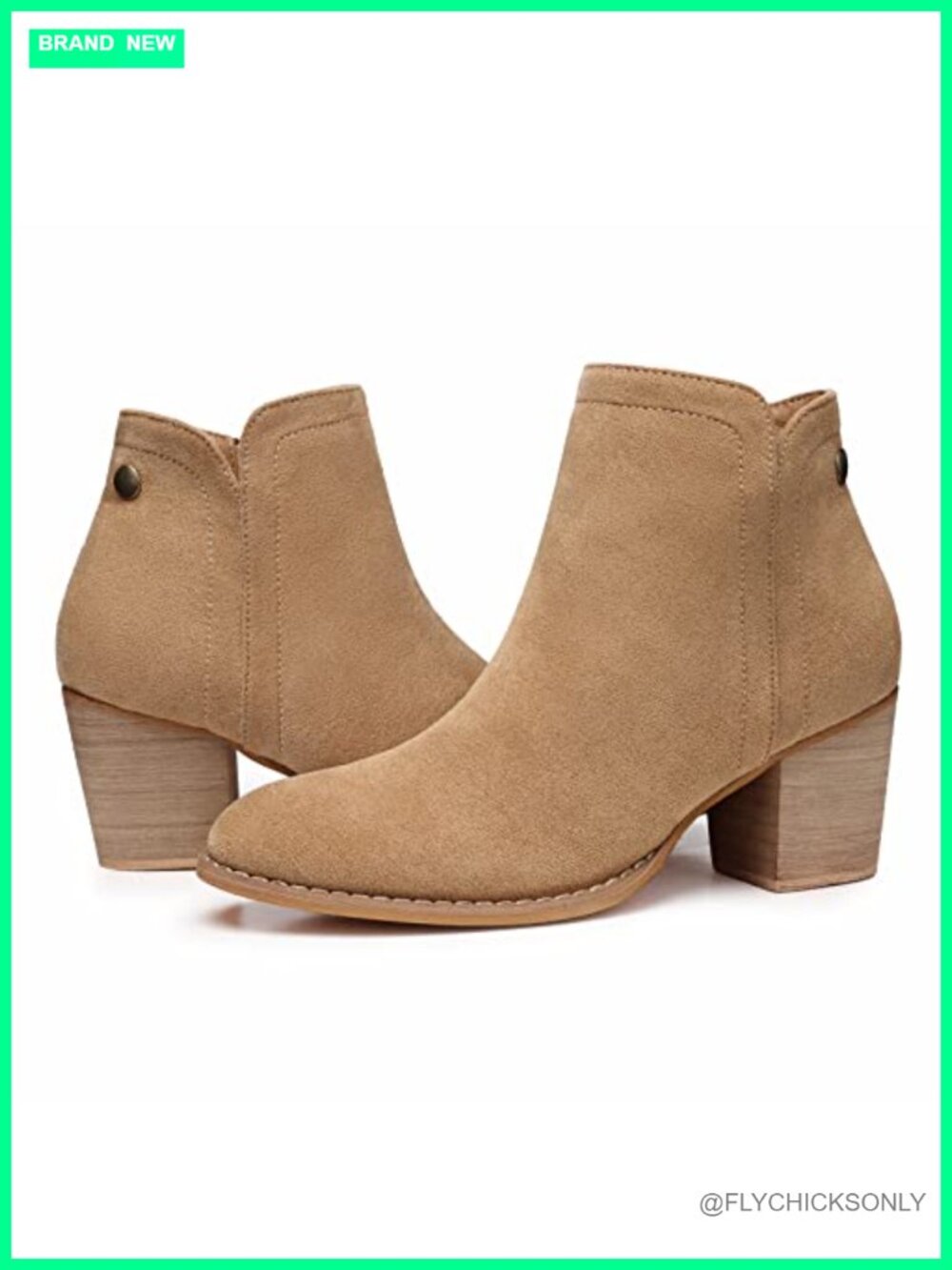 Shibever Women's Ankle Boots Chunky Low Block Heel Almond Toe Faux Suede